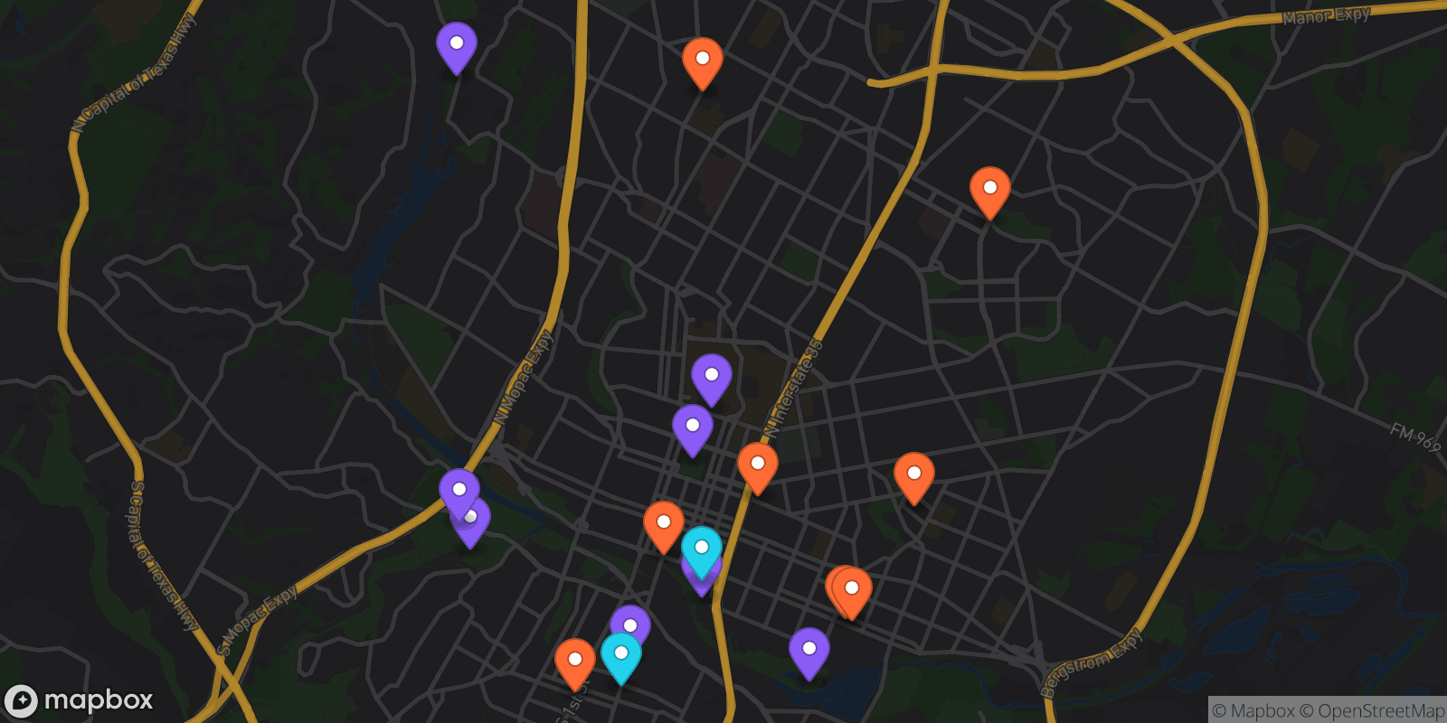 Map showing 18 locations