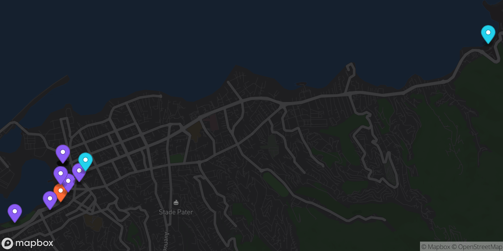 Map showing 16 locations