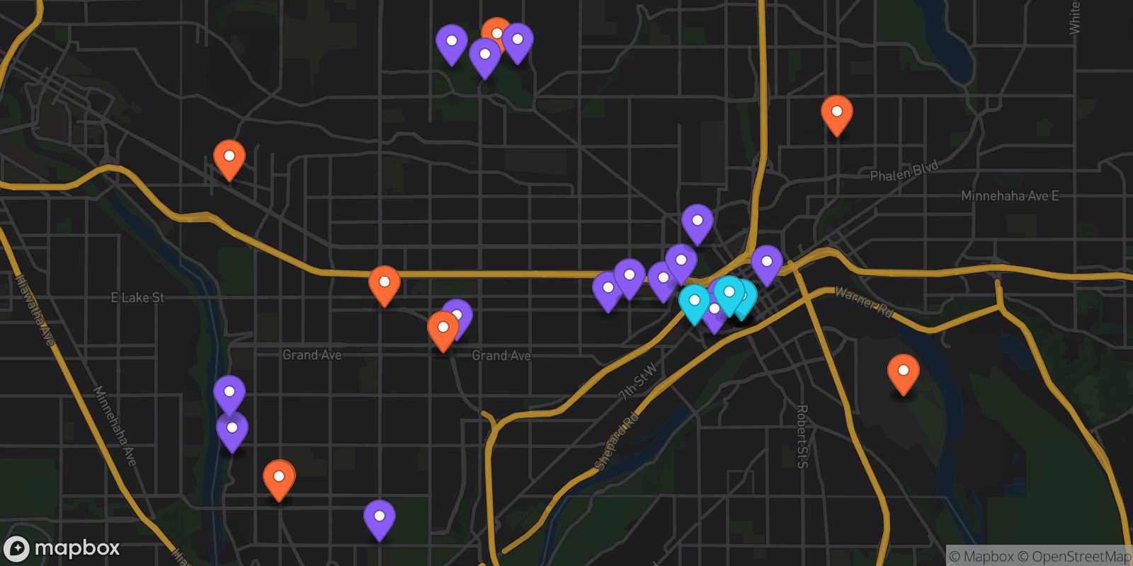 Map showing 35 locations