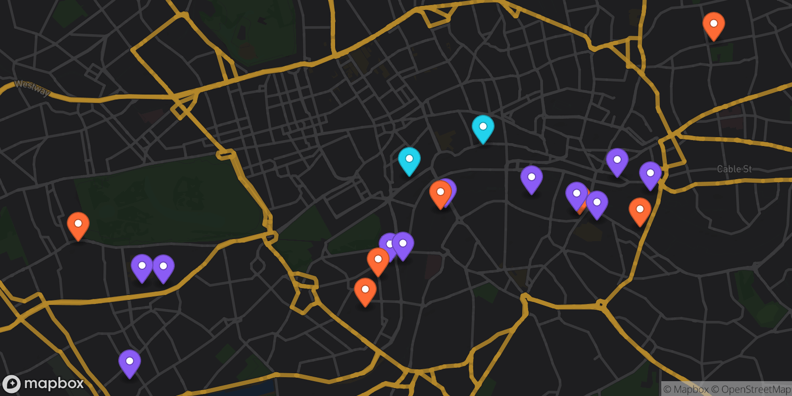 Map showing 20 locations