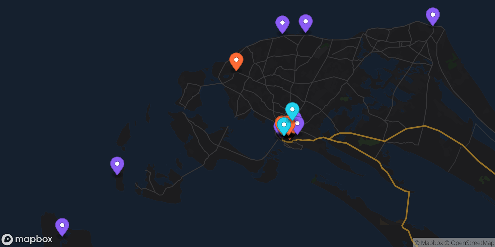Map showing 34 locations