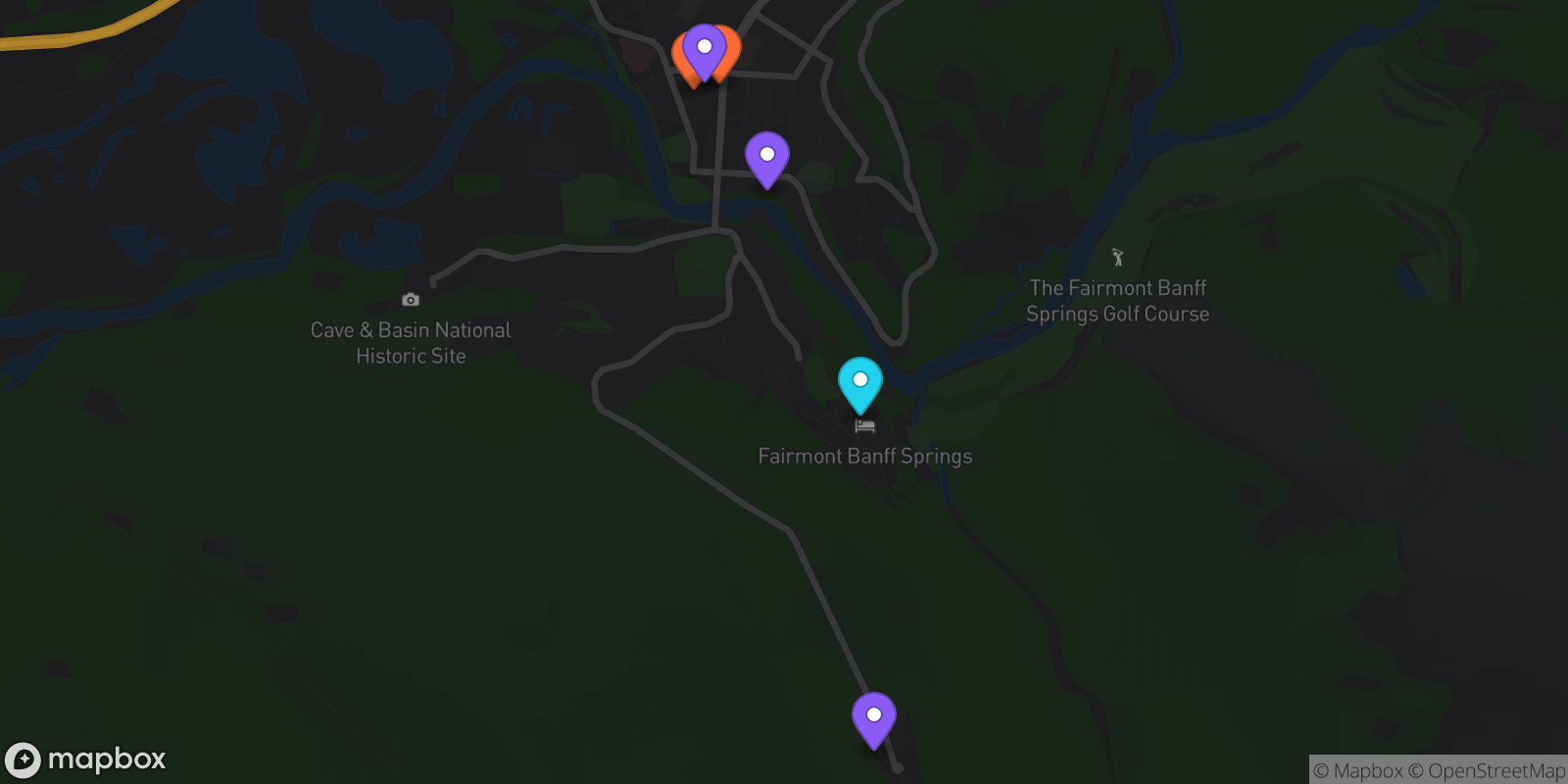 Map showing 6 locations