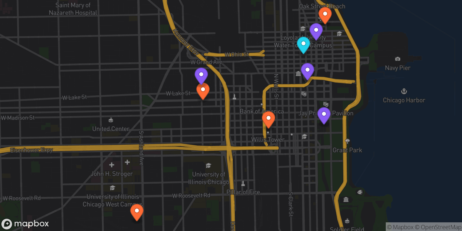 Map showing 9 locations