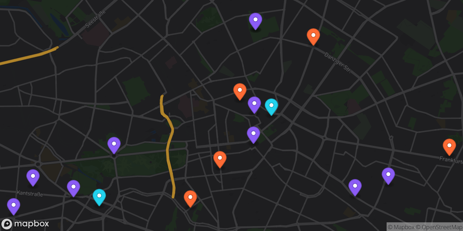 Map showing 17 locations