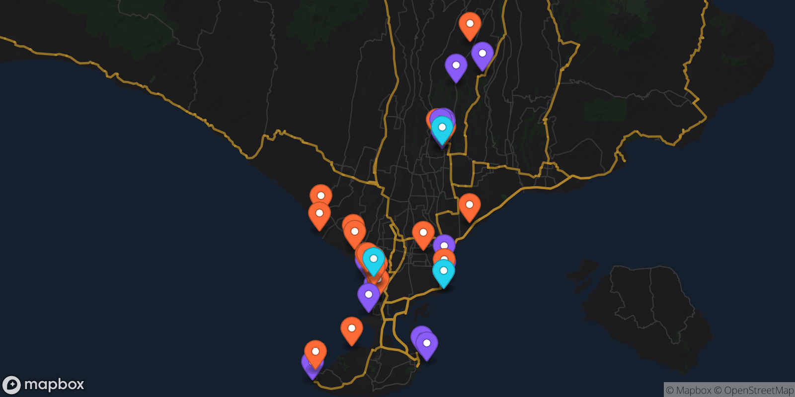 Map showing 36 locations