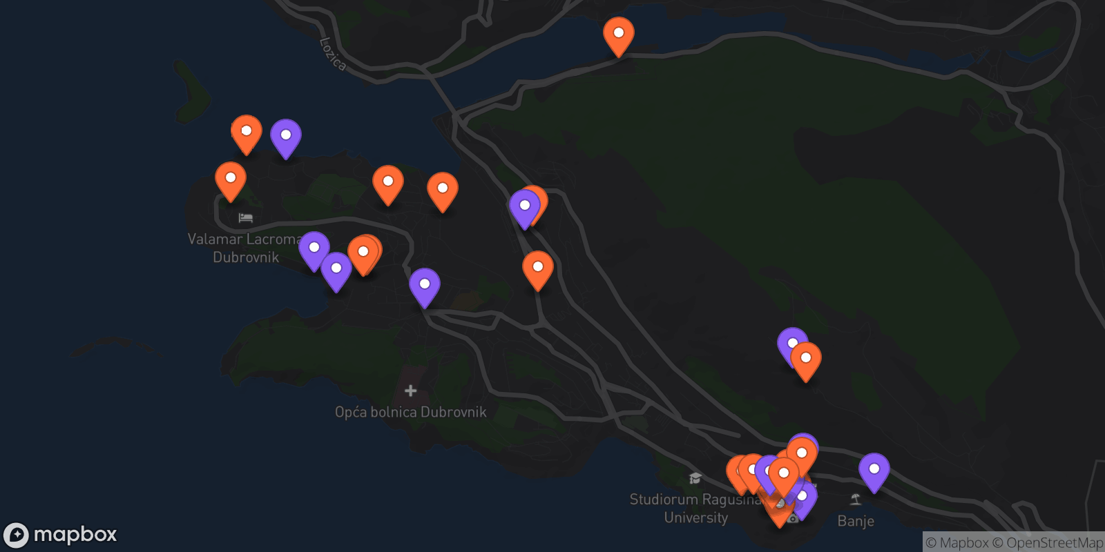 Map showing 31 locations