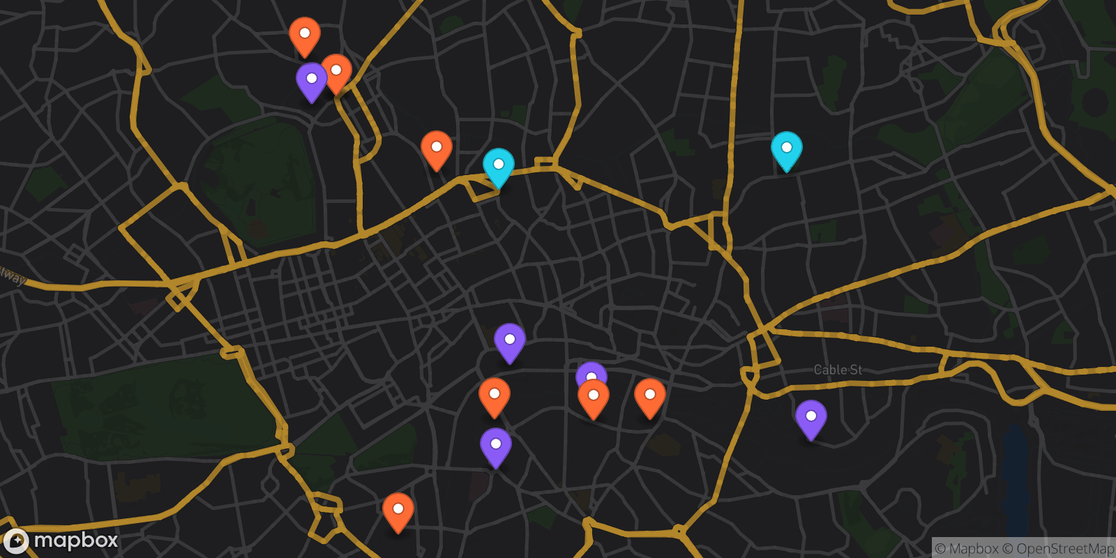 Map showing 15 locations