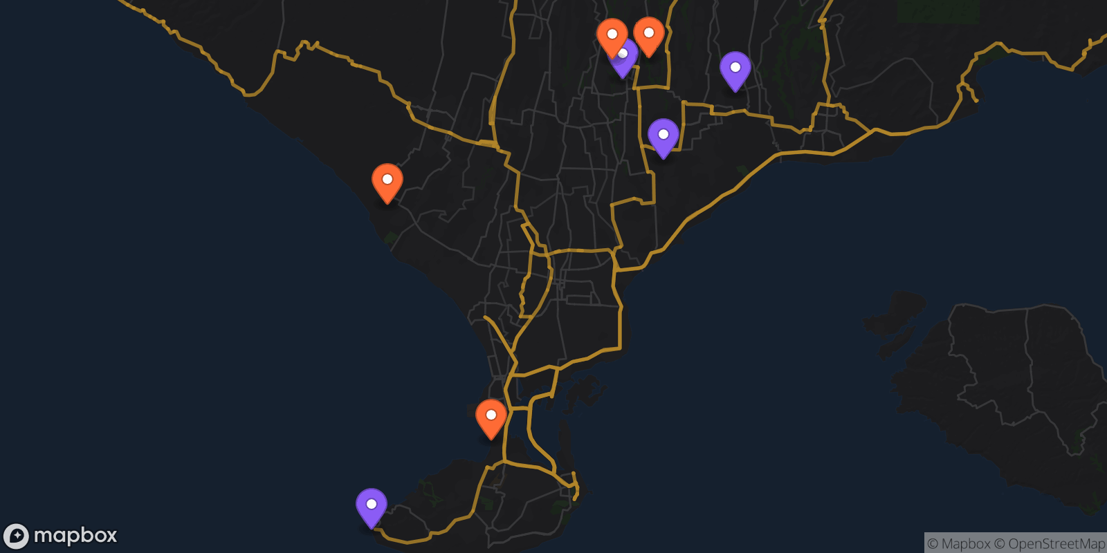 Map showing 8 locations