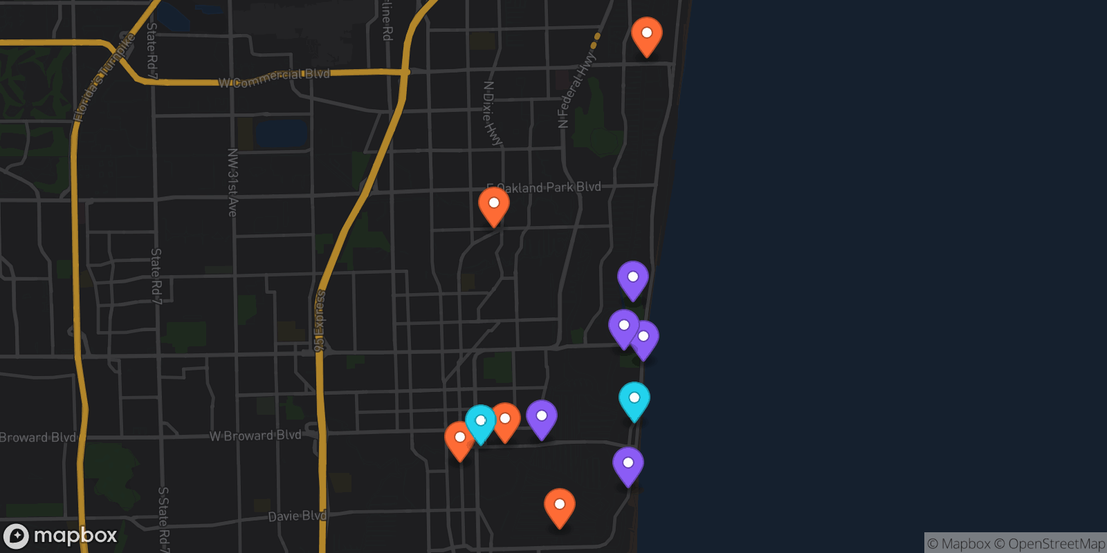 Map showing 12 locations