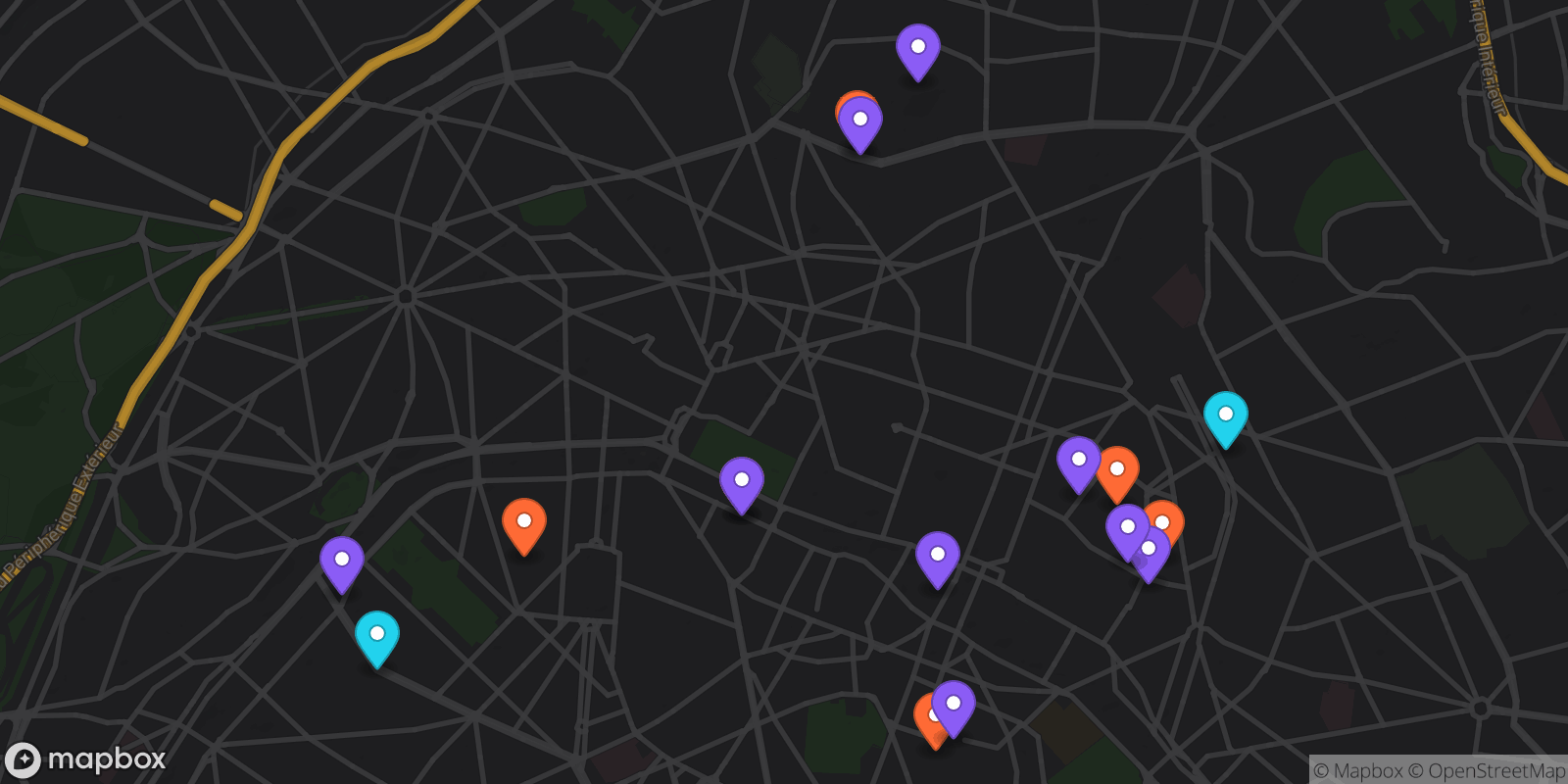 Map showing 17 locations