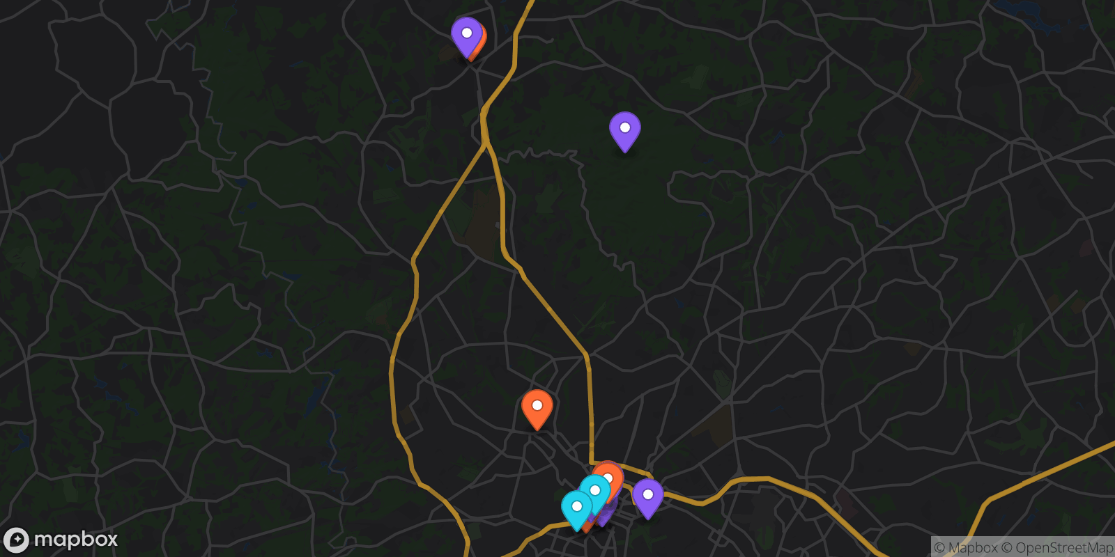 Map showing 16 locations