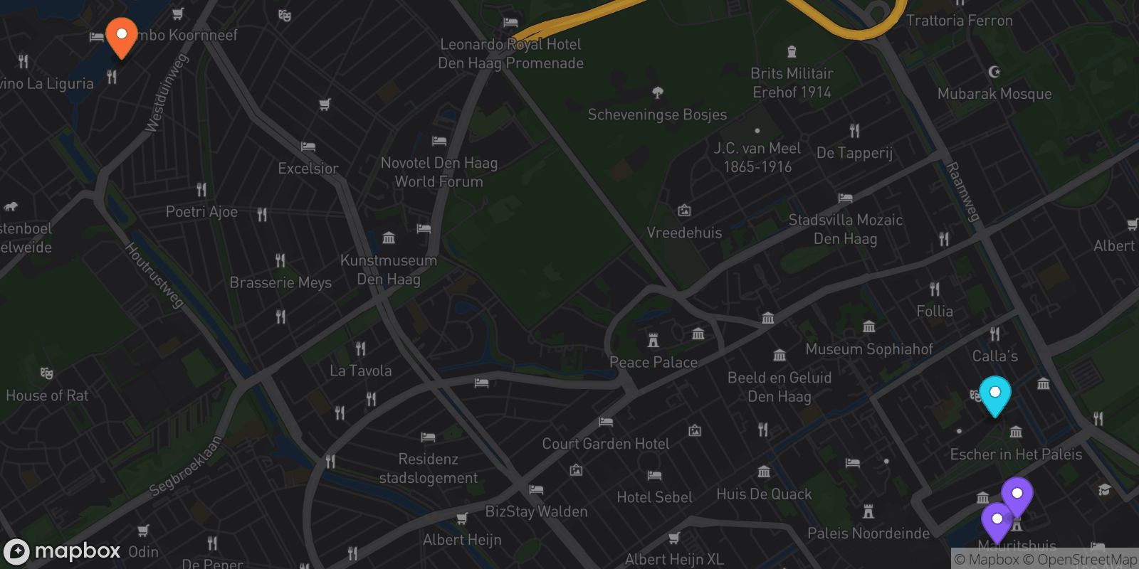 Map showing 4 locations