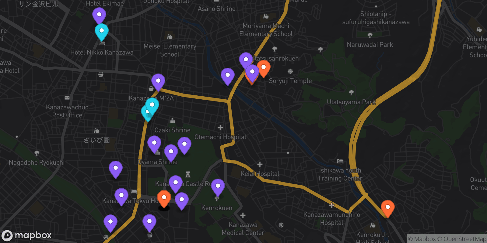 Map showing 31 locations