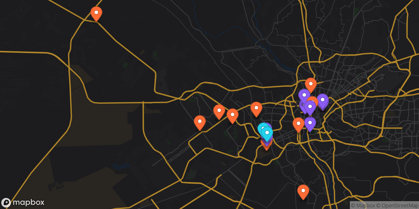 Map showing 26 locations
