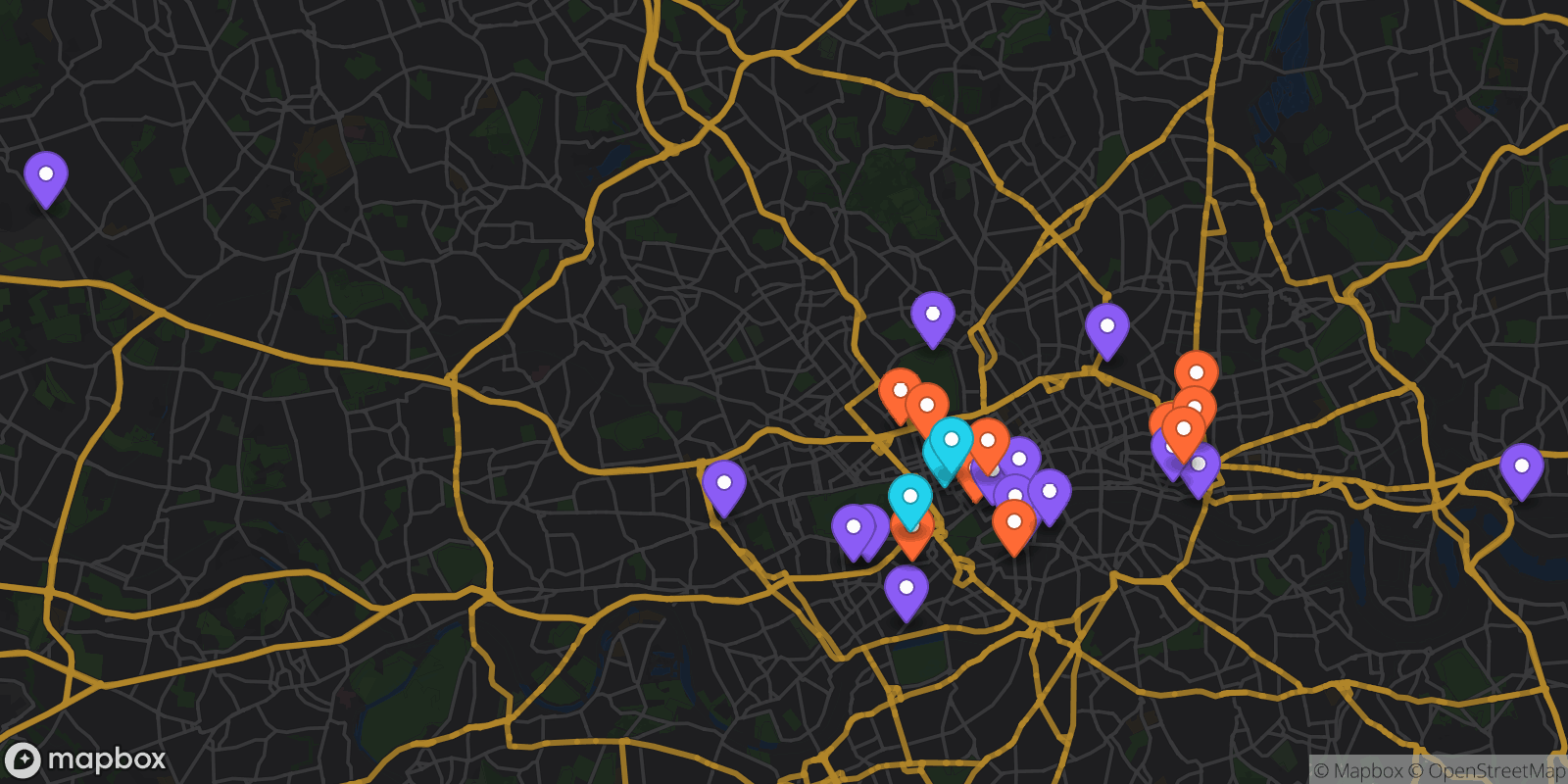 Map showing 29 locations