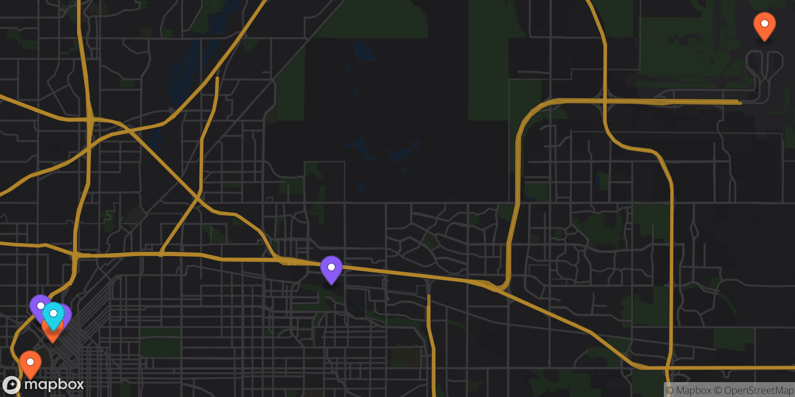 Map showing 7 locations