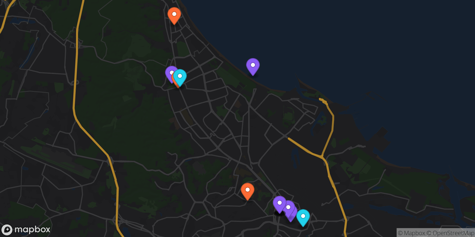 Map showing 16 locations