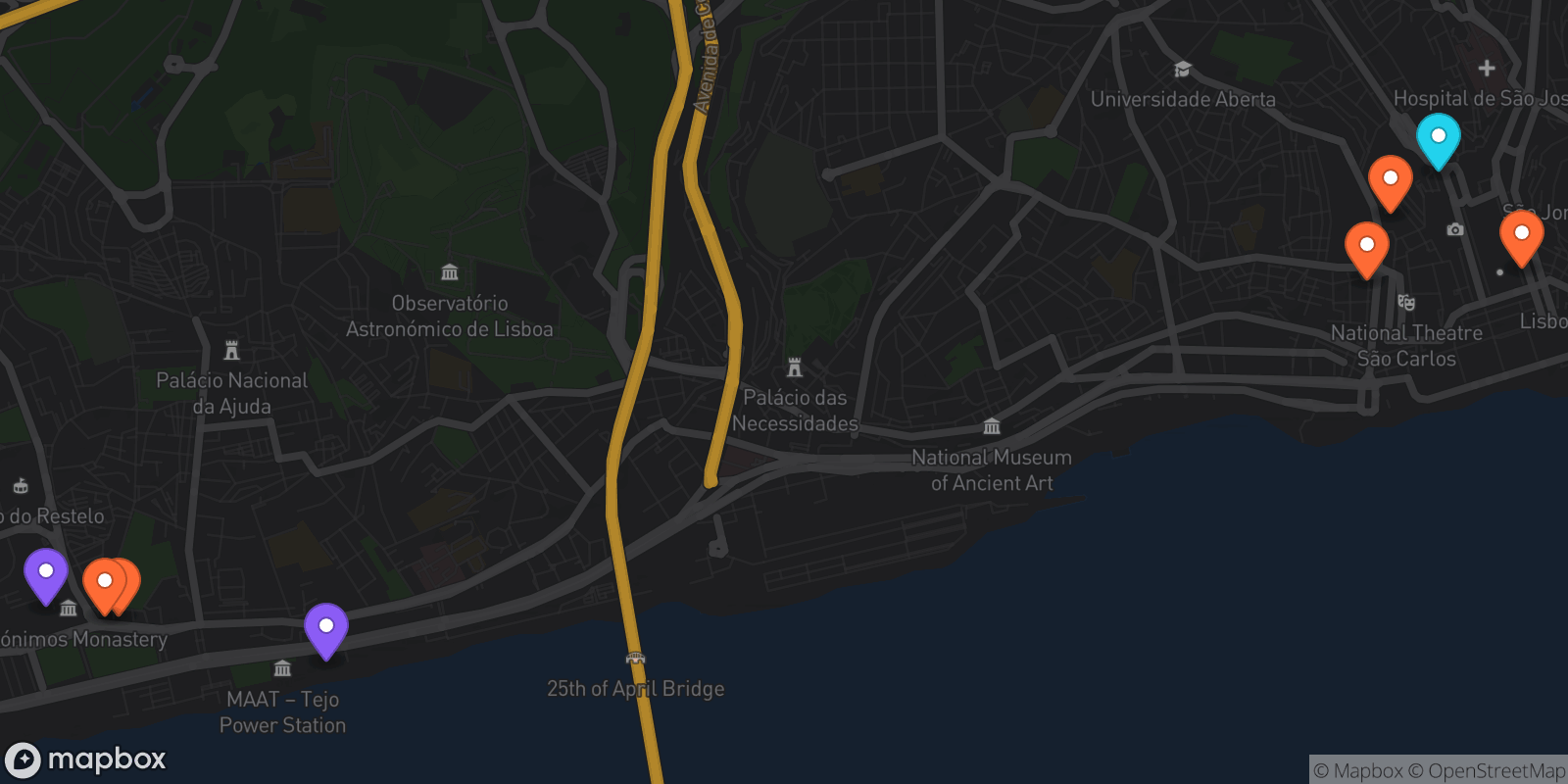 Map showing 8 locations