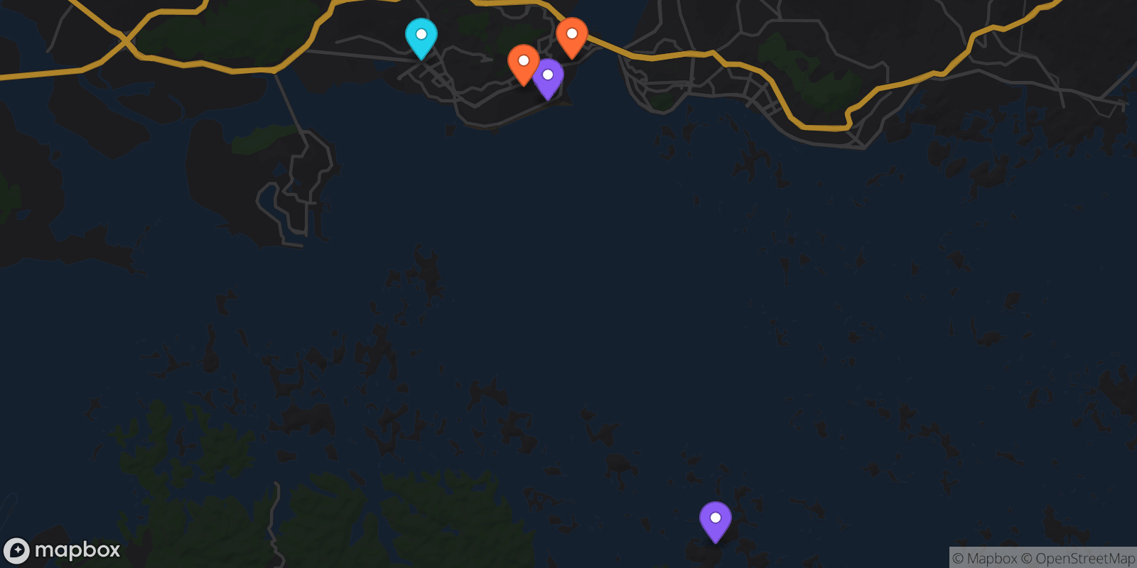 Map showing 5 locations