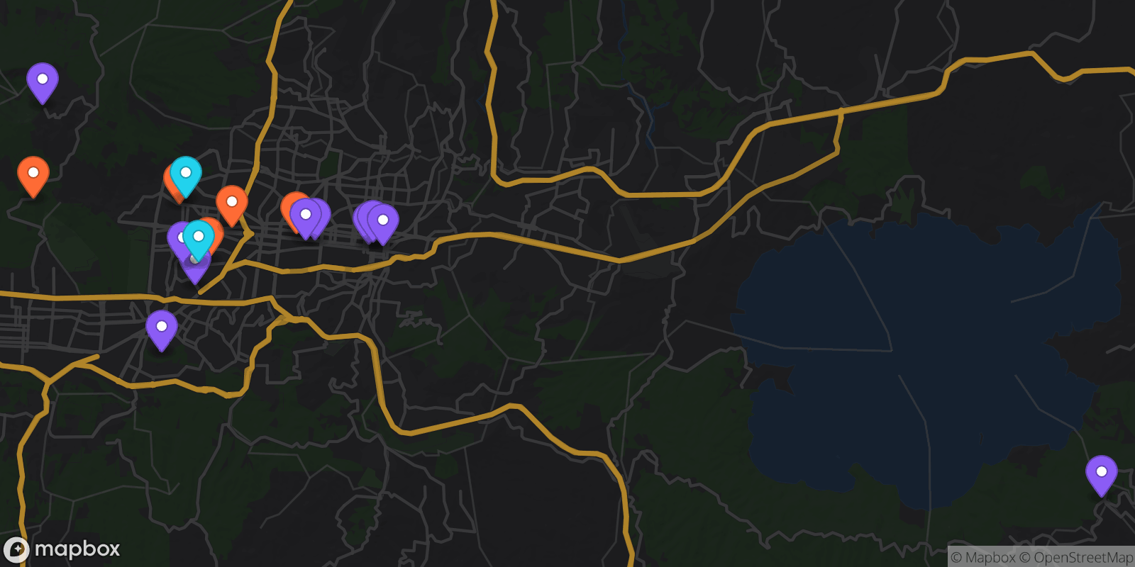 Map showing 17 locations