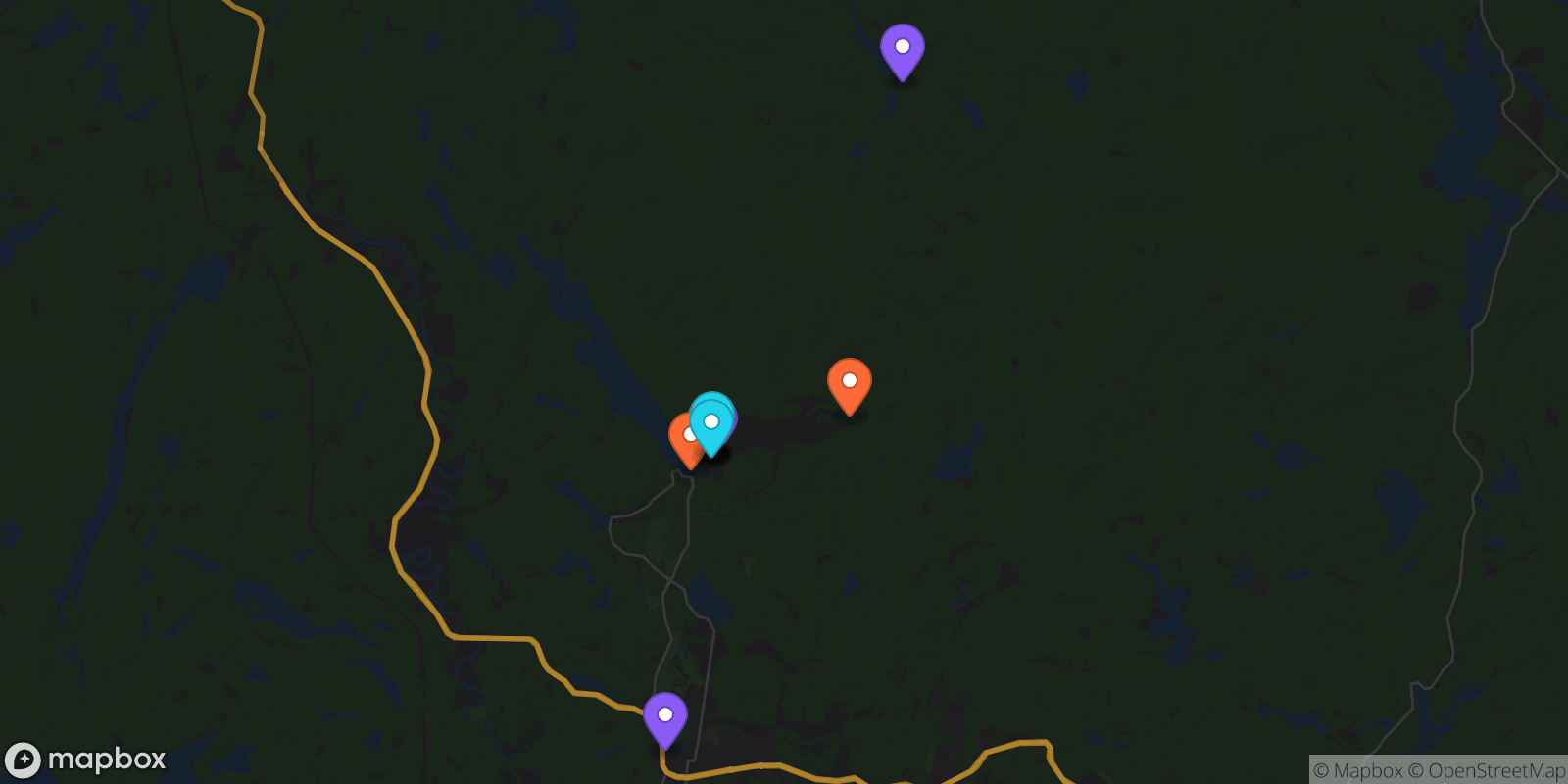 Map showing 13 locations