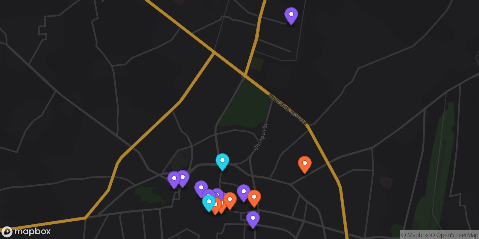 Map showing 20 locations