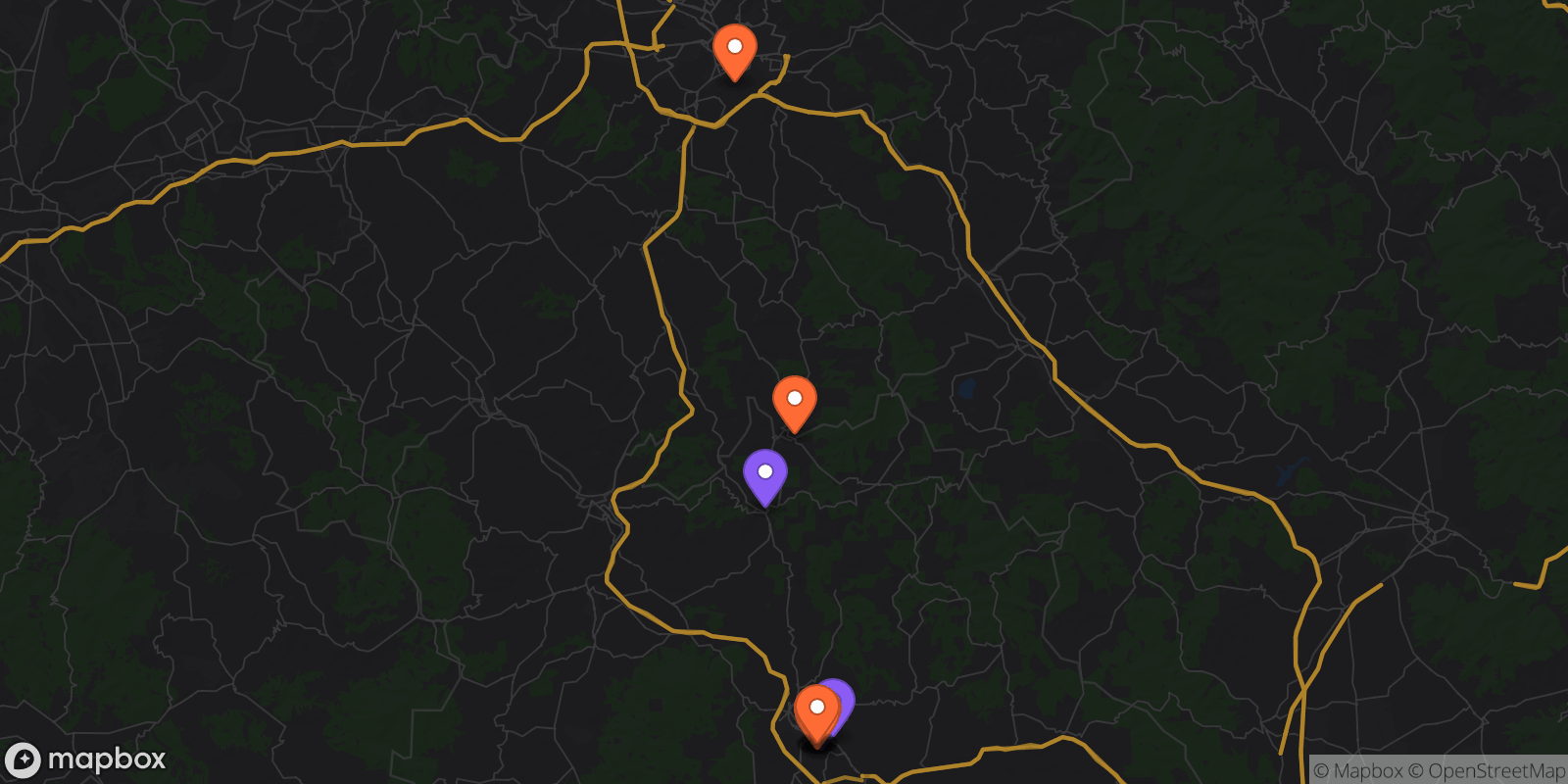 Map showing 12 locations