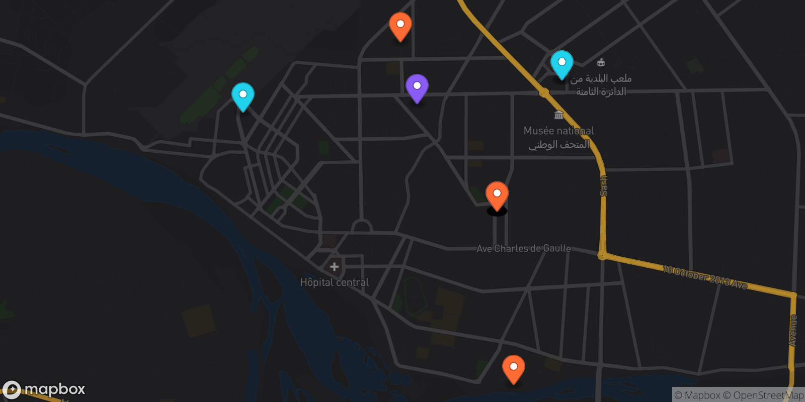 Map showing 23 locations