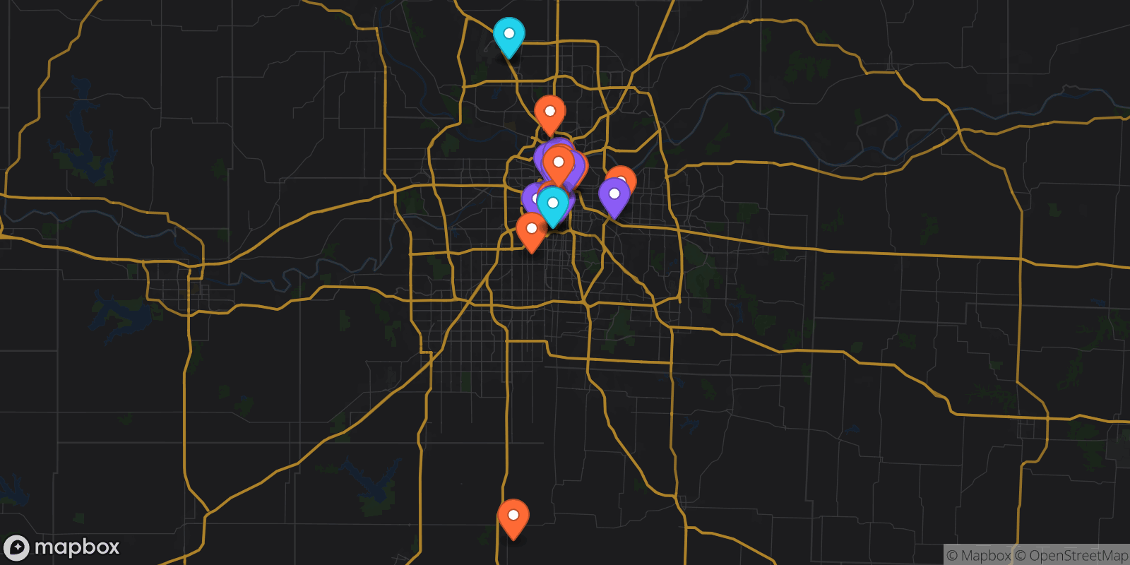 Map showing 27 locations