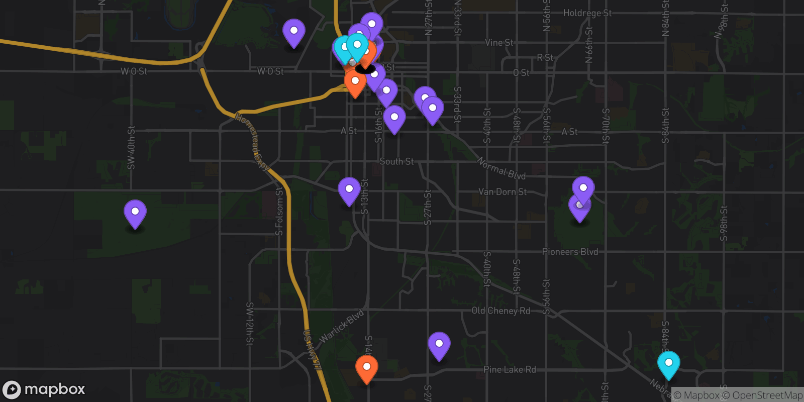 Map showing 44 locations