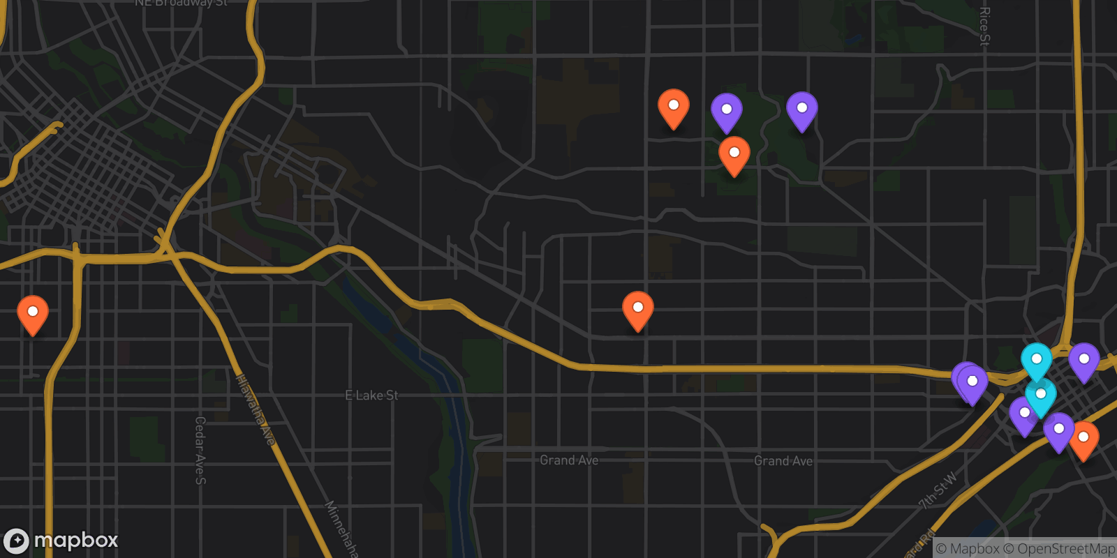Map showing 14 locations