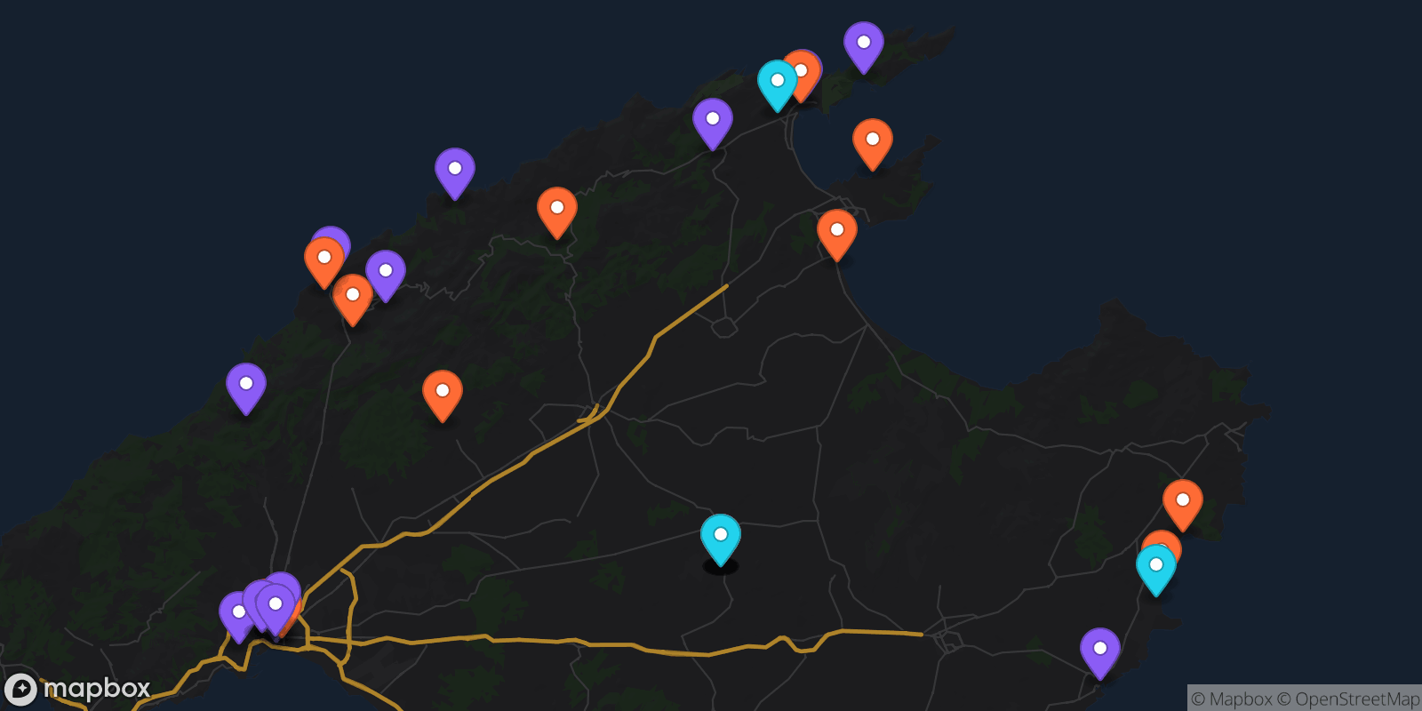 Map showing 36 locations