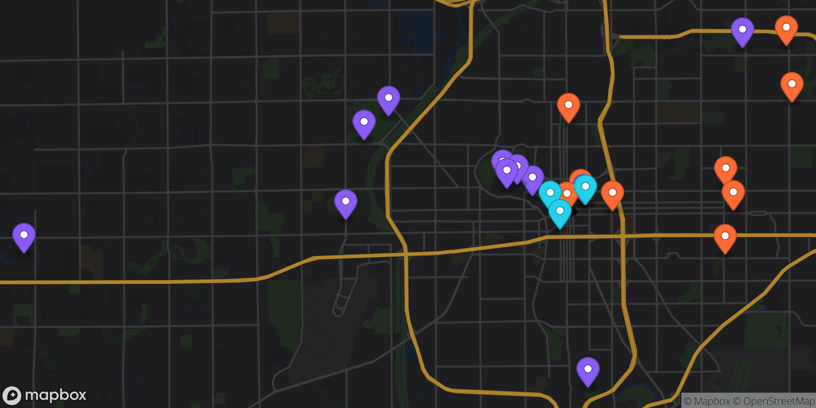 Map showing 33 locations