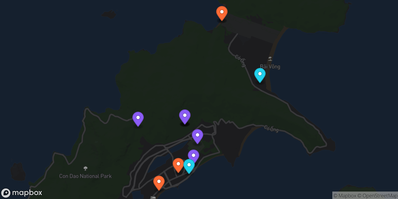 Map showing 13 locations