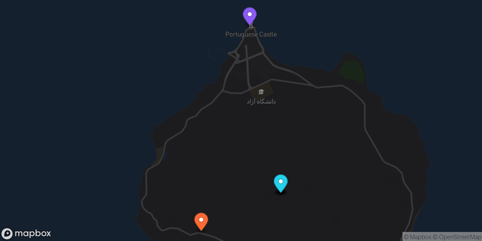 Map showing 6 locations