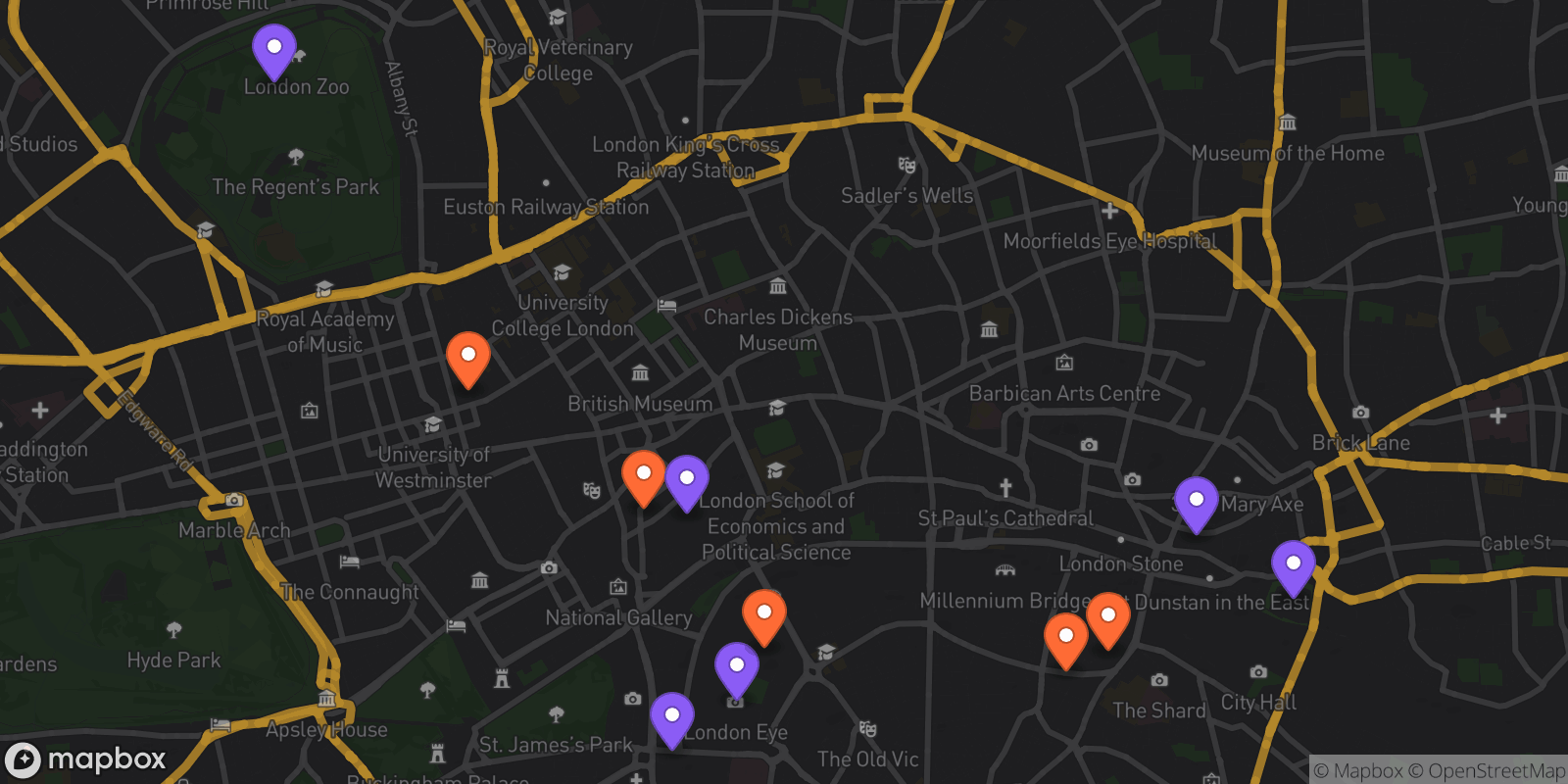 Map showing 11 locations