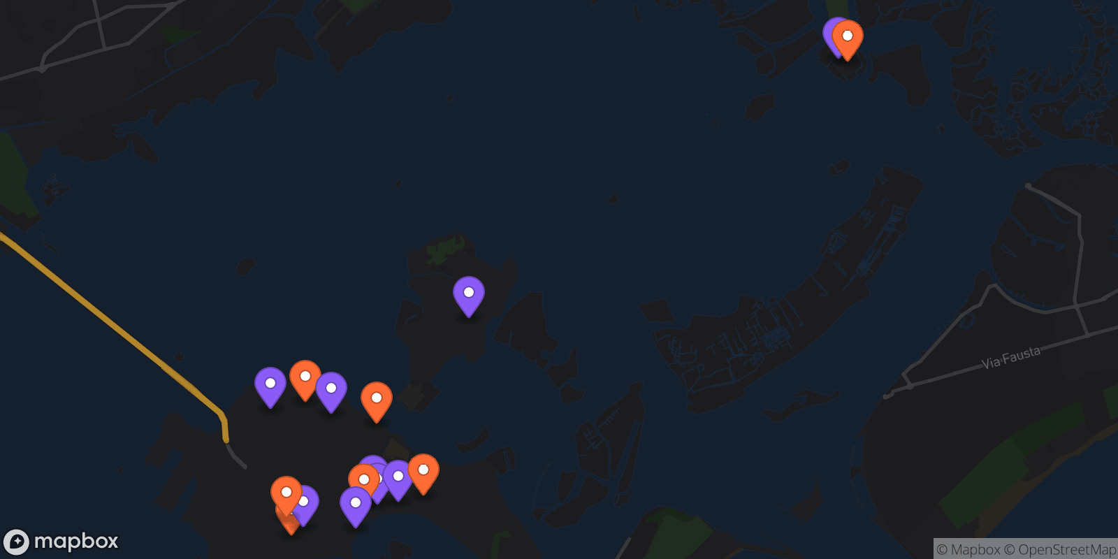 Map showing 16 locations