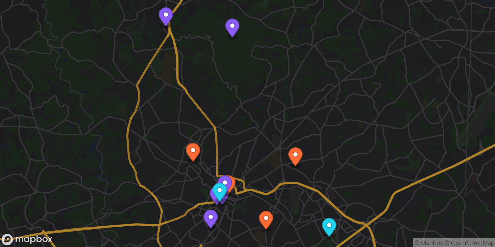 Map showing 18 locations