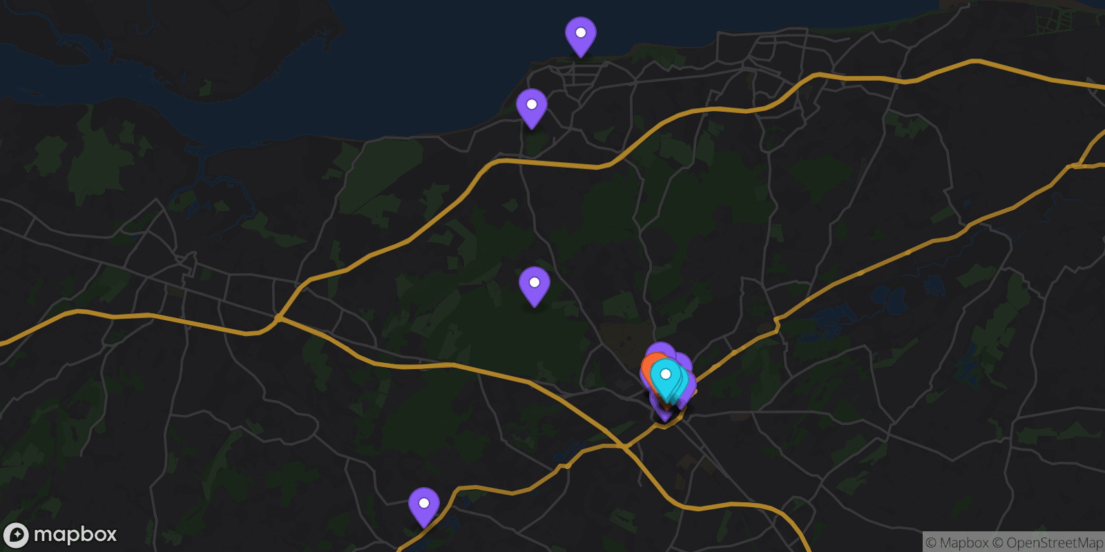 Map showing 36 locations