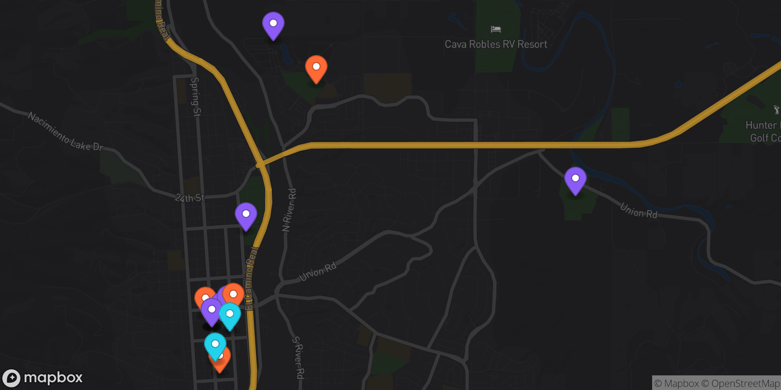 Map showing 16 locations