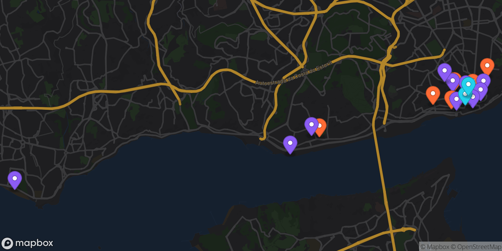 Map showing 18 locations