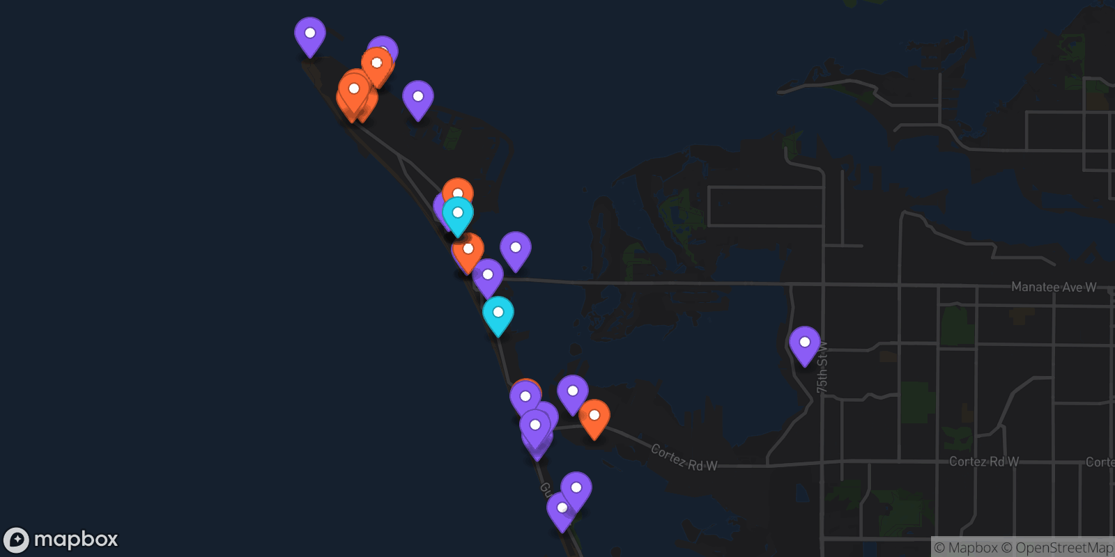 Map showing 34 locations
