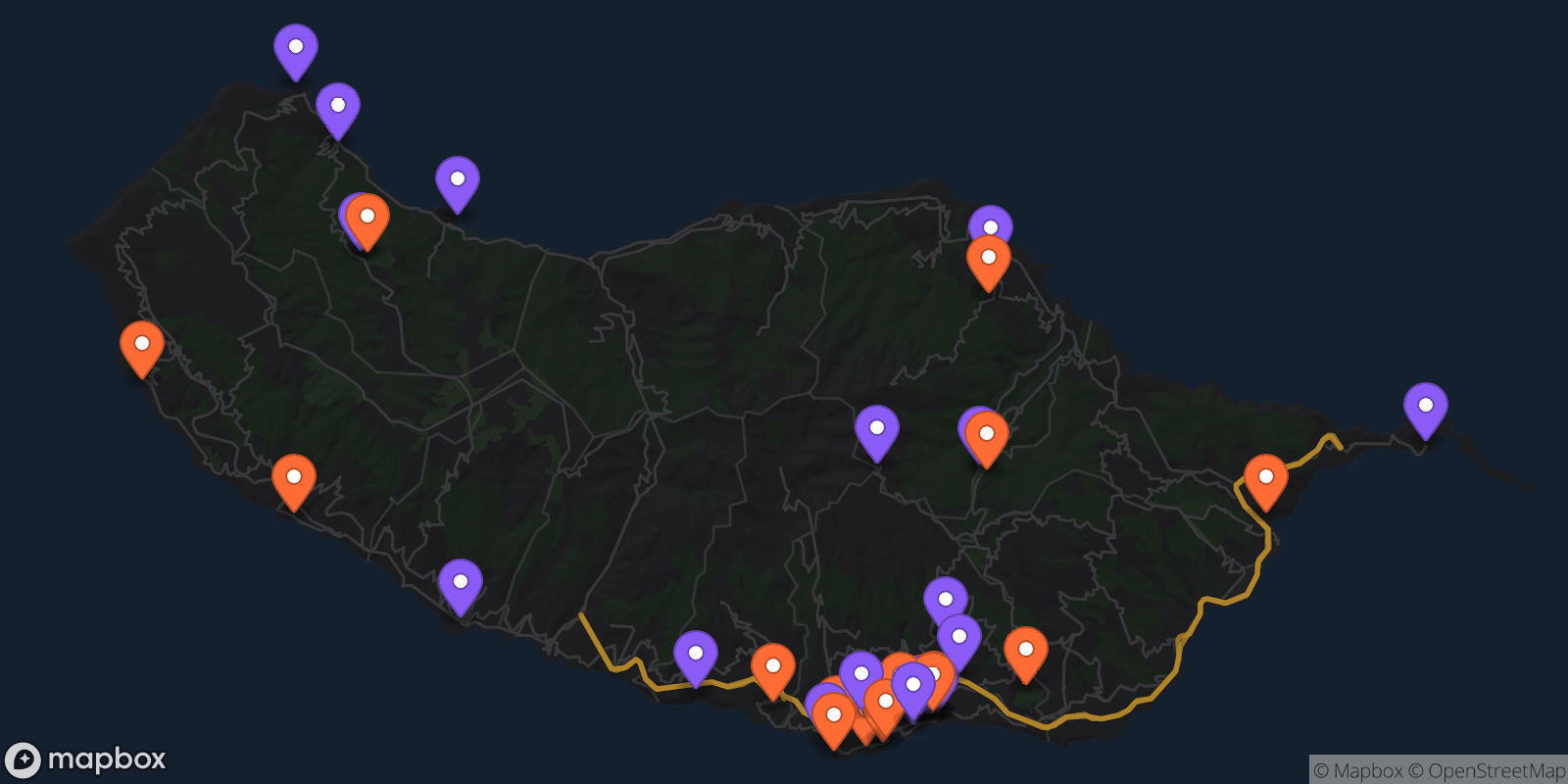 Map showing 38 locations