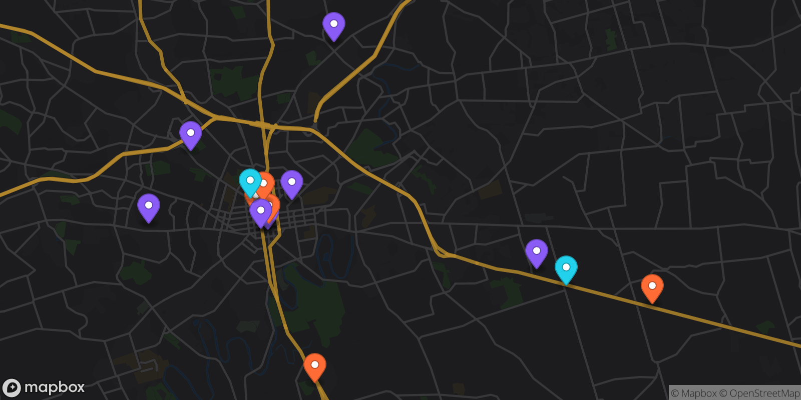 Map showing 20 locations