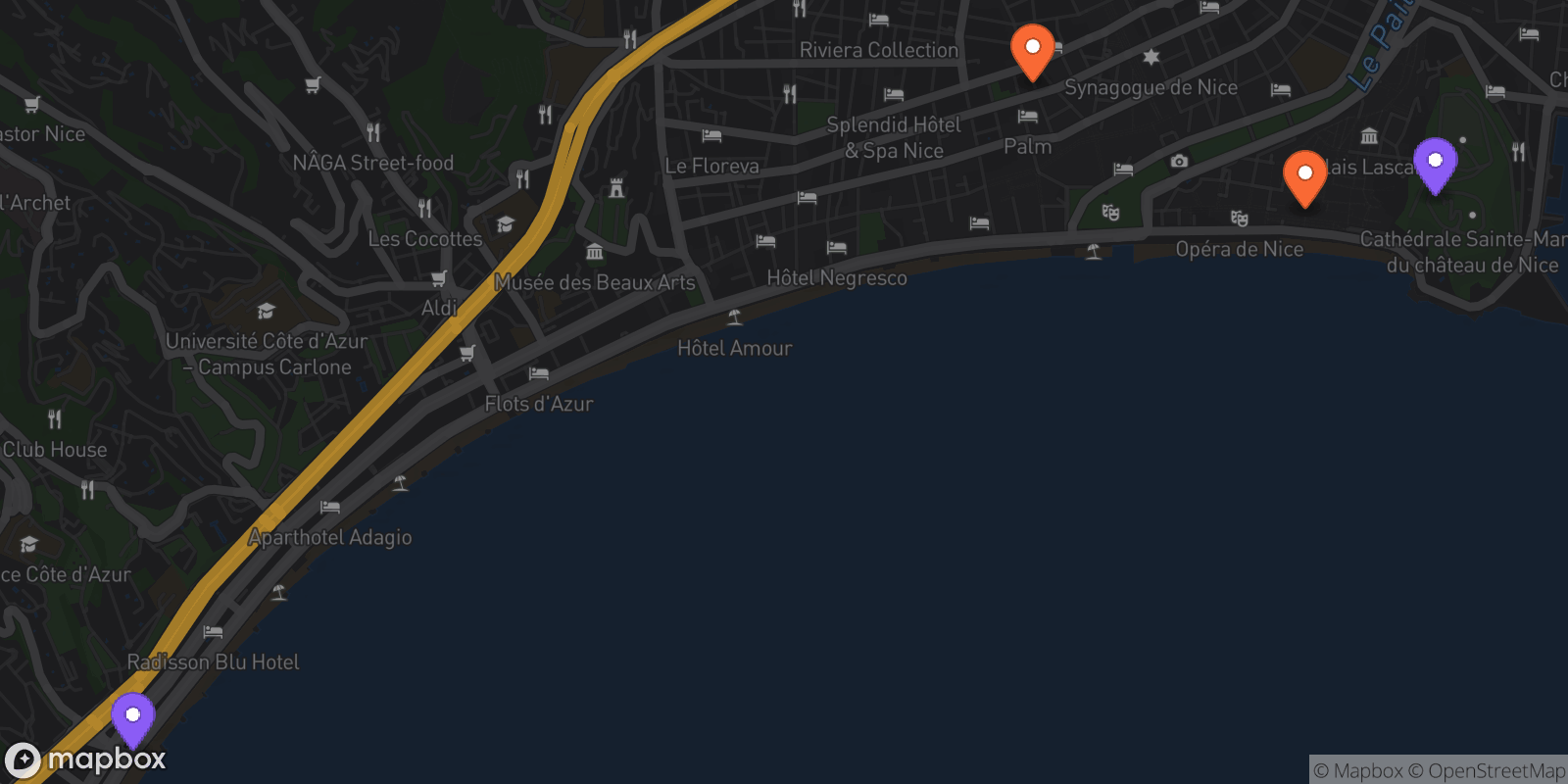 Map showing 4 locations