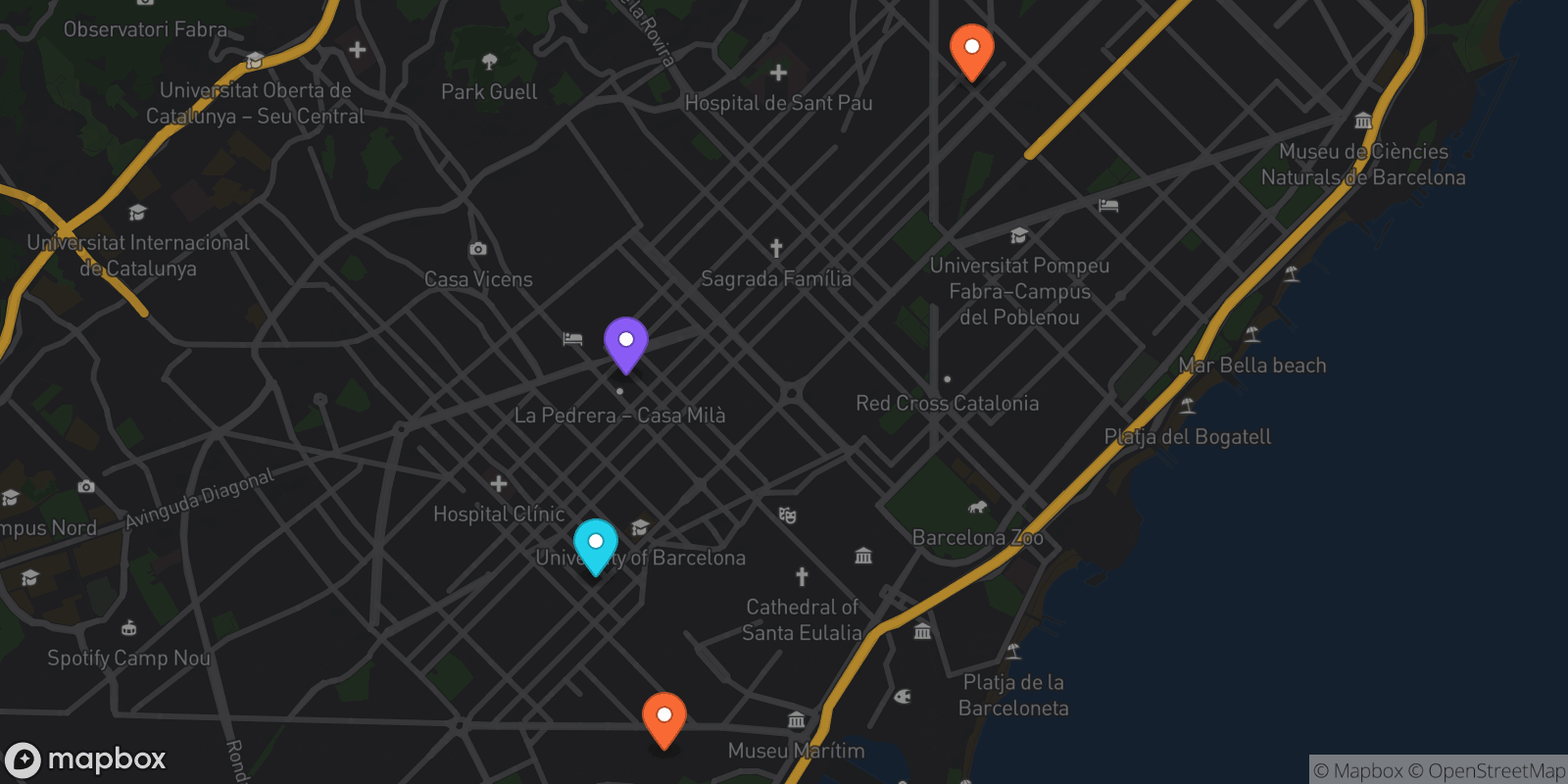Map showing 4 locations