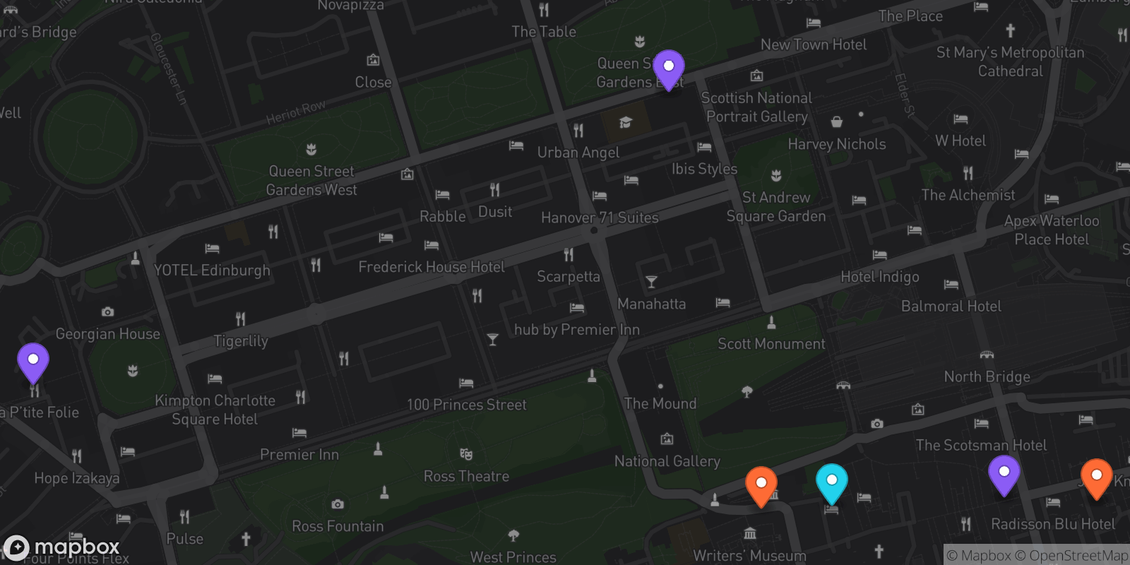 Map showing 6 locations