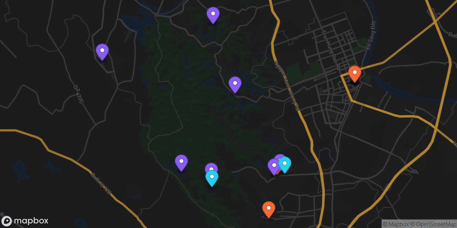 Map showing 16 locations