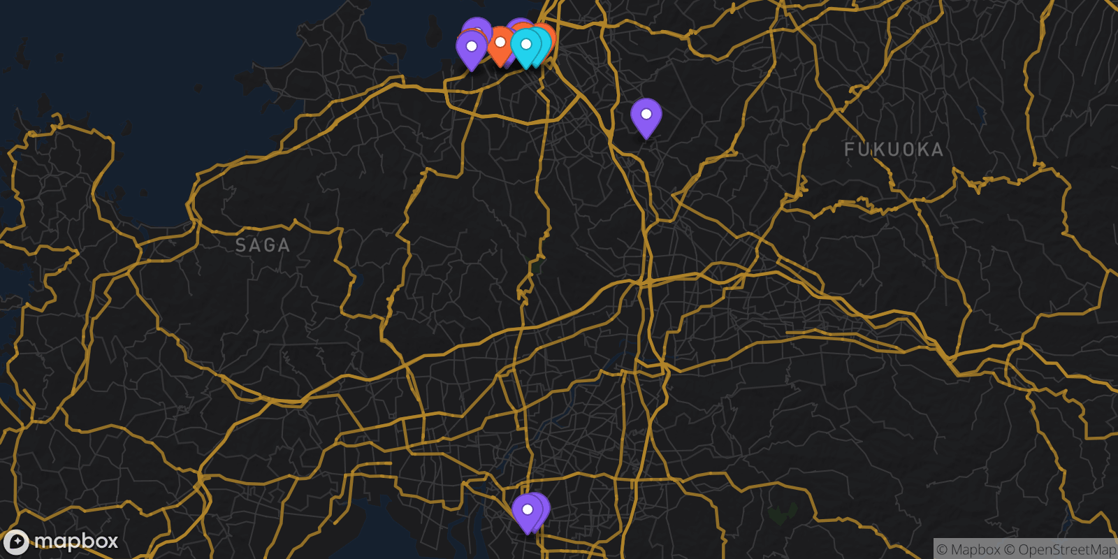 Map showing 17 locations