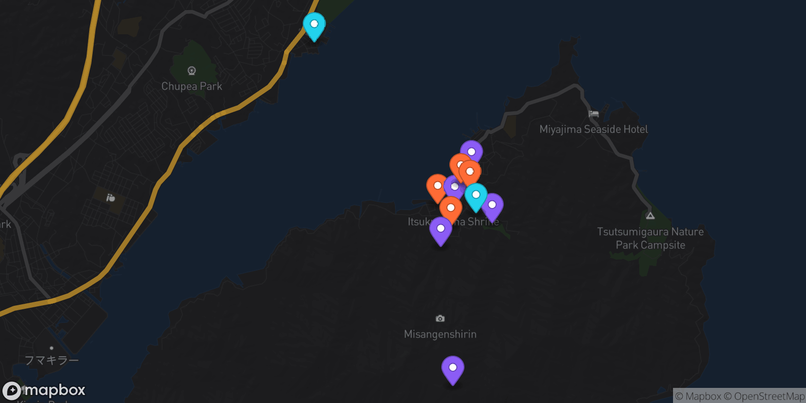 Map showing 12 locations